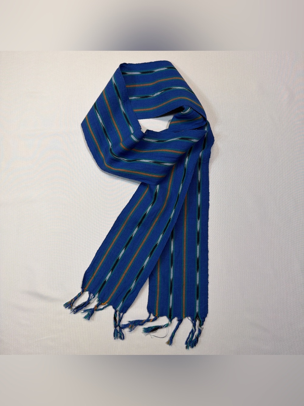 Royal Blue Striped Authentic Guatemalan Maya Faja Lightweight Scarf